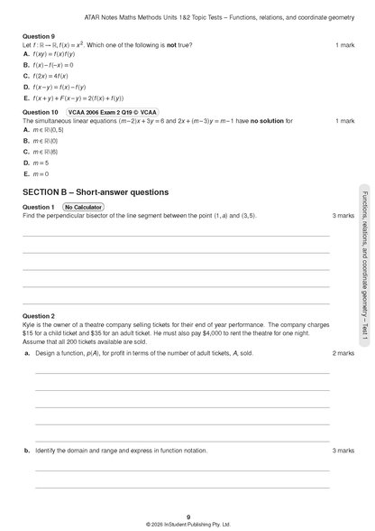 ATAR Notes VCE Maths Methods 1&2 Topic Tests (2026-2027)