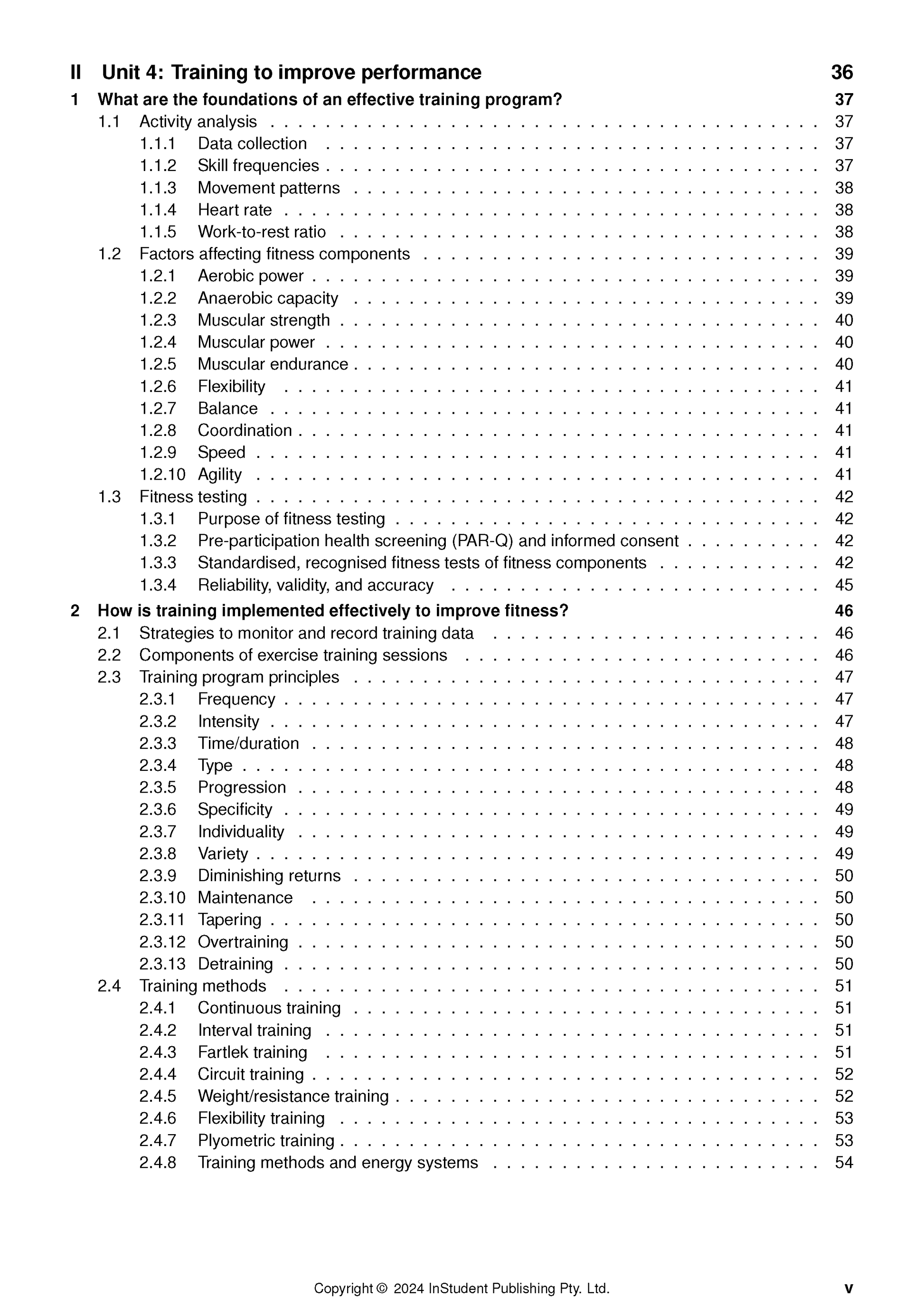 VCE Physical Education 3&4 Complete Course Notes by ATAR Notes, displaying a table of contents with topics and page numbers.