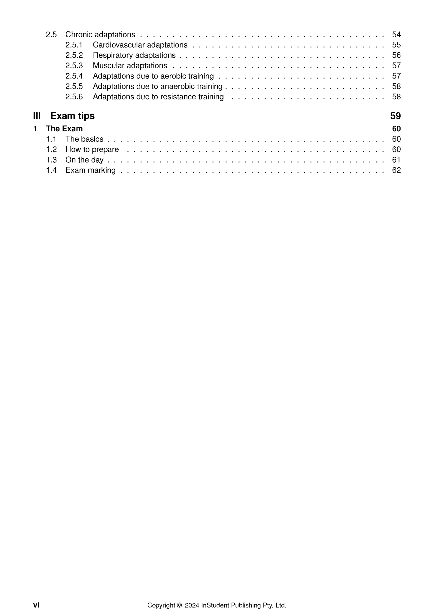 VCE Physical Education Course Notes by ATAR Notes, open to a table of contents page showing section headings.