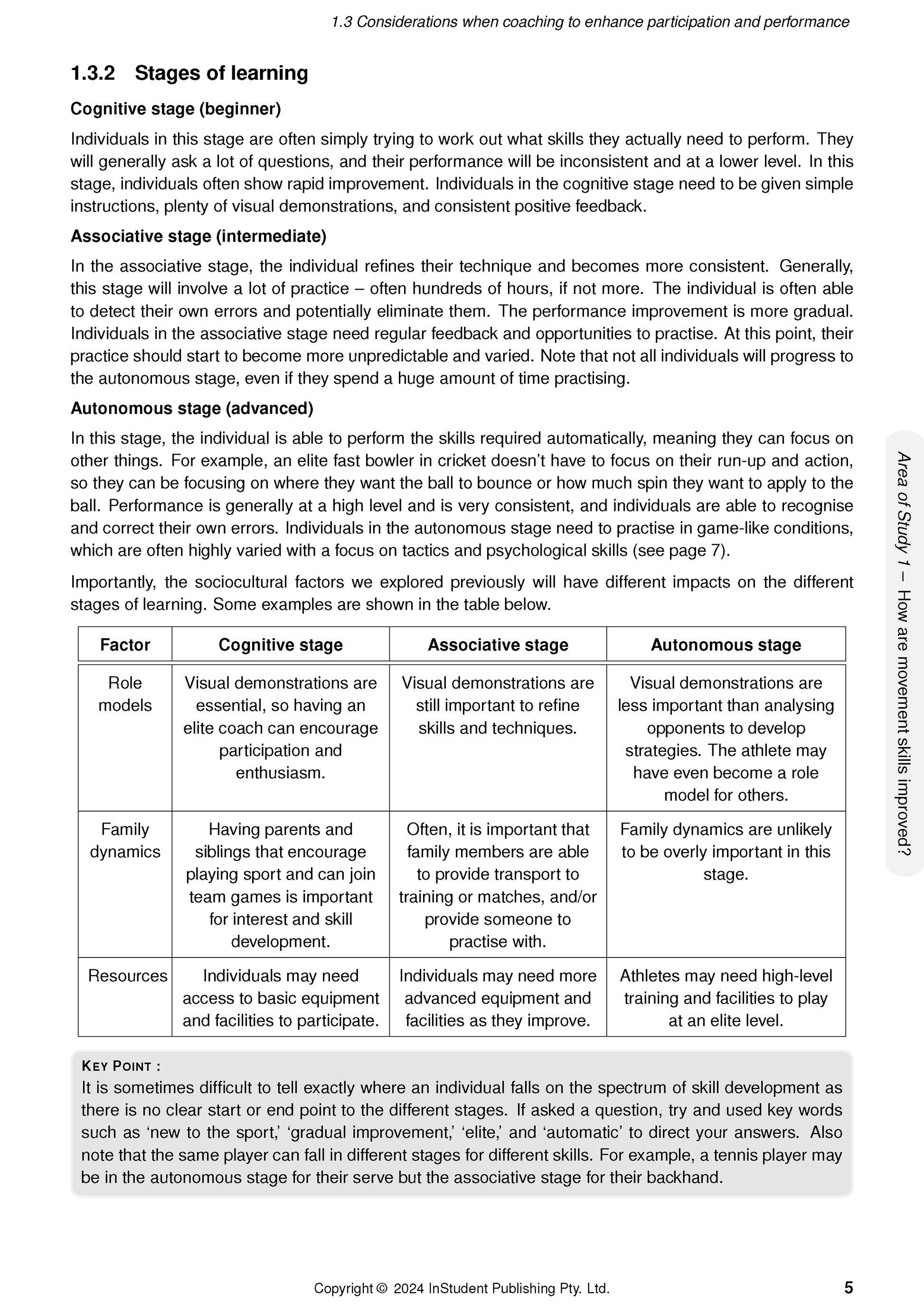 White page of course notes by ATAR Notes with black text, bold titles, and a table on learning stages.