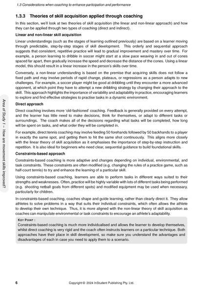 White page of Course Notes by ATAR Notes, showing text on skill acquisition and a grey sidebar on movement skills.