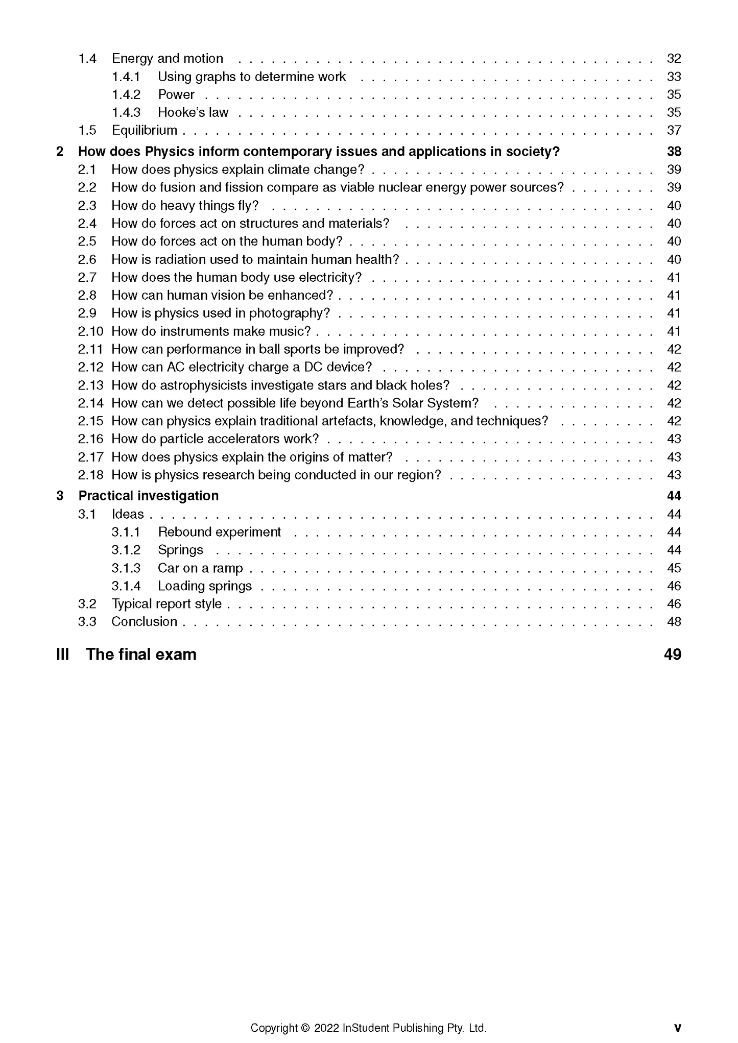 VCE Physics 1&2 Complete Course Notes (2024-2026) by ATAR Notes, displaying the table of contents with section headings.