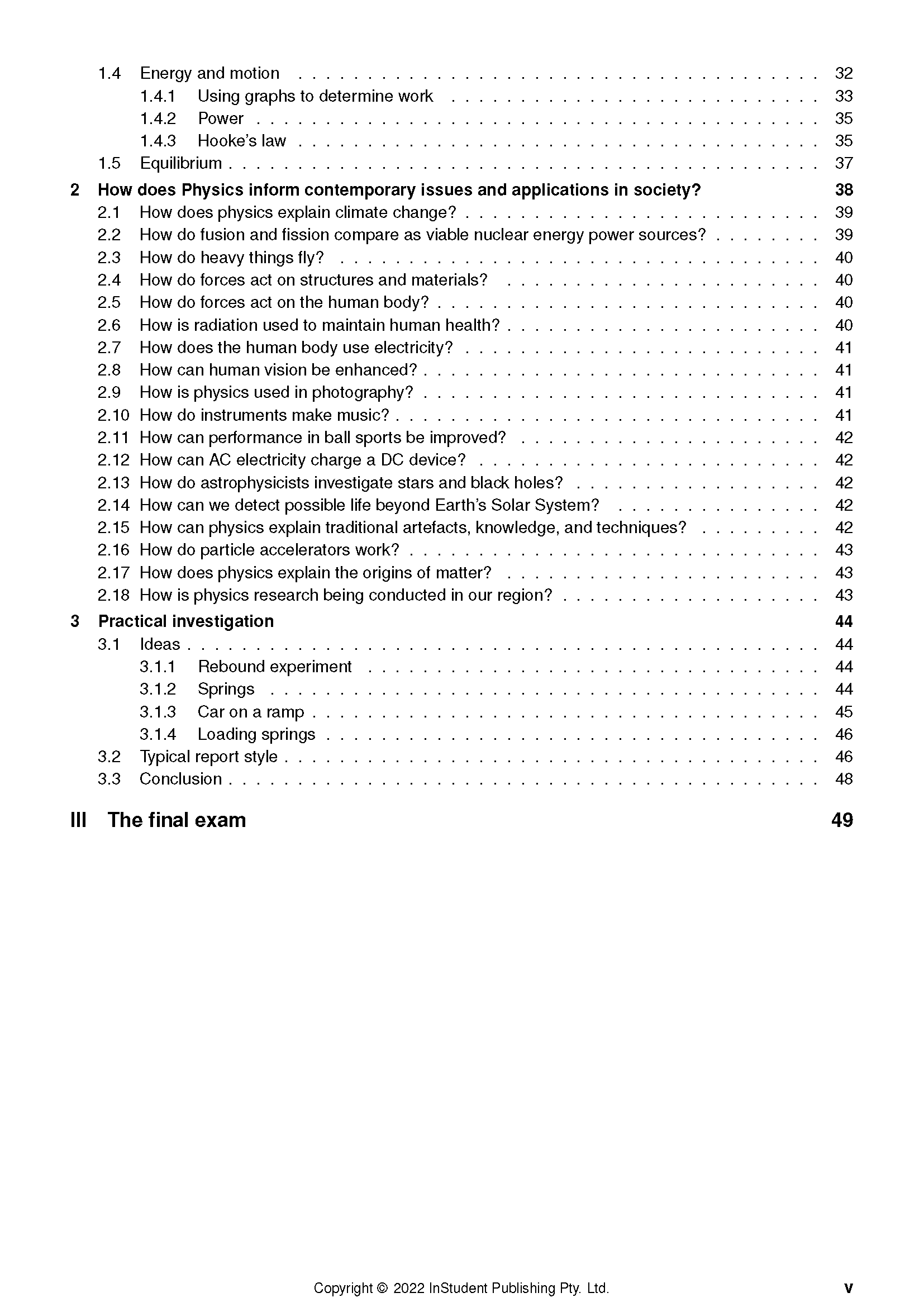 VCE Physics 1&2 Complete Course Notes (2024-2026) by ATAR Notes, displaying the table of contents with section headings.