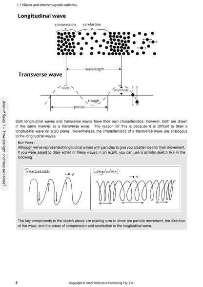 VCE Physics 1&2 Course Notes by ATAR Notes open to page 4 explaining wave types with diagrams.