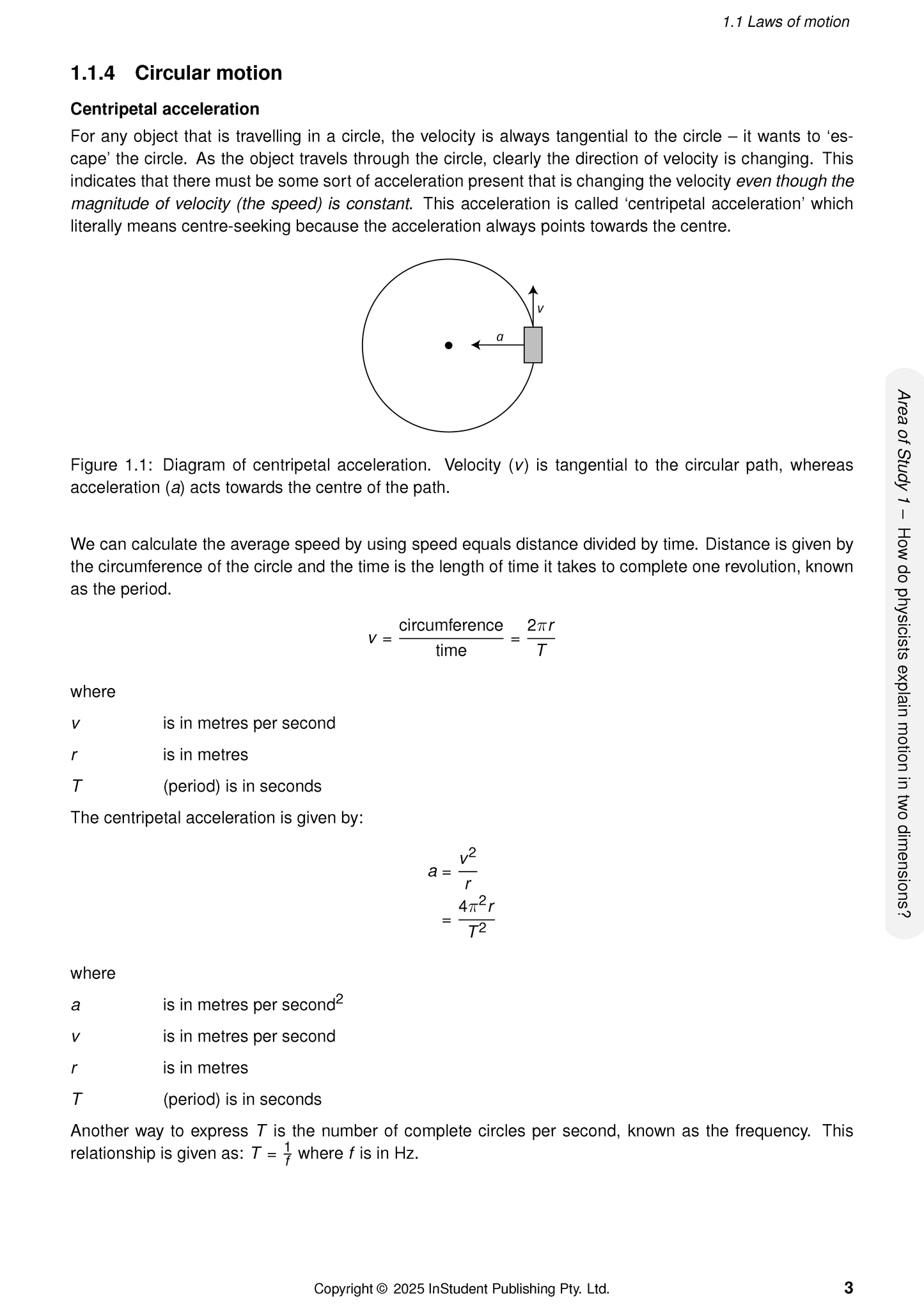 VCE Physics 3&4 Complete Course Notes (2025-2027) from ATAR Notes, showing a page on circular motion with formulas and diagrams.