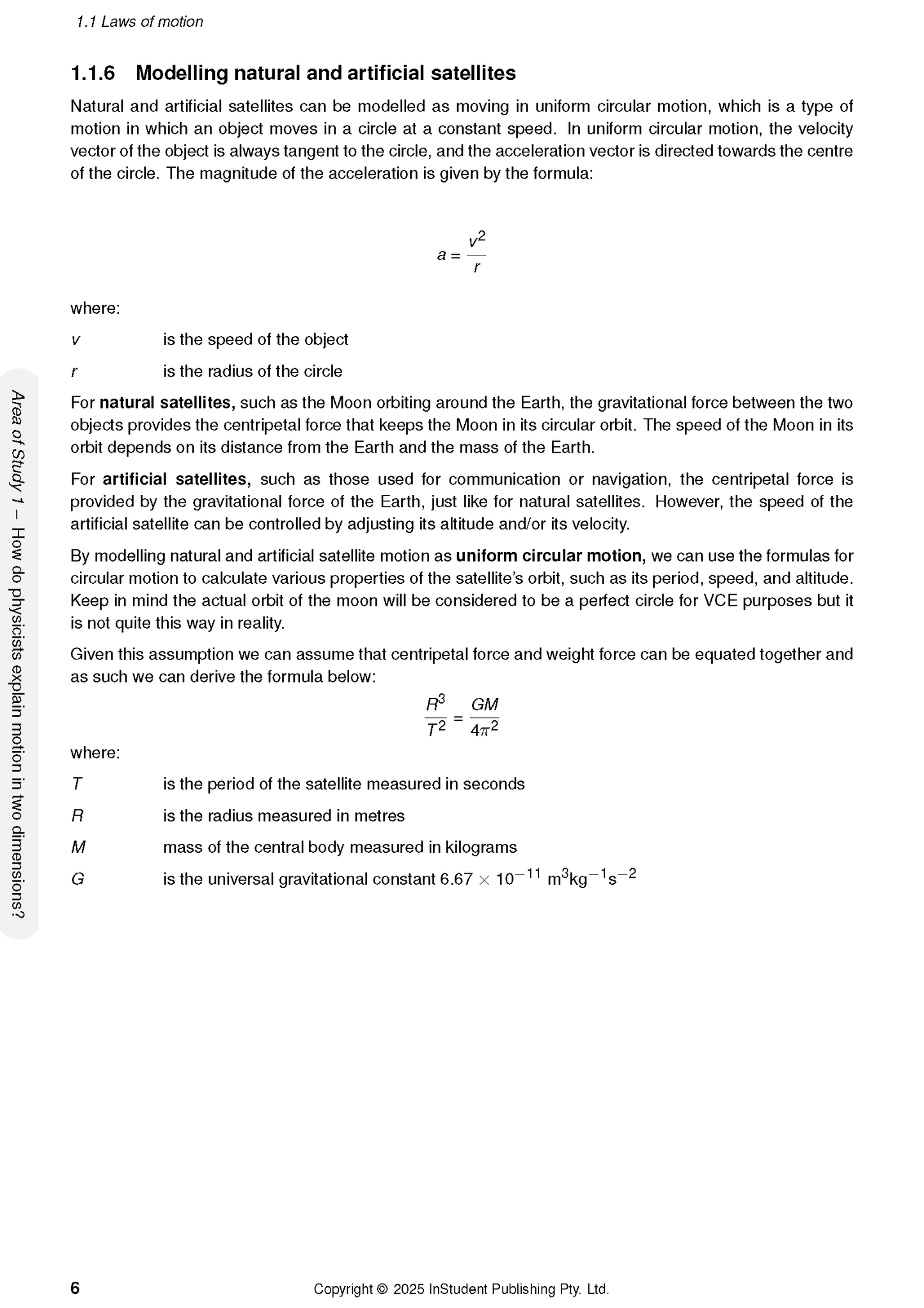 Course notes by ATAR Notes, showing a page on uniform circular motion with physics formulas and definitions.