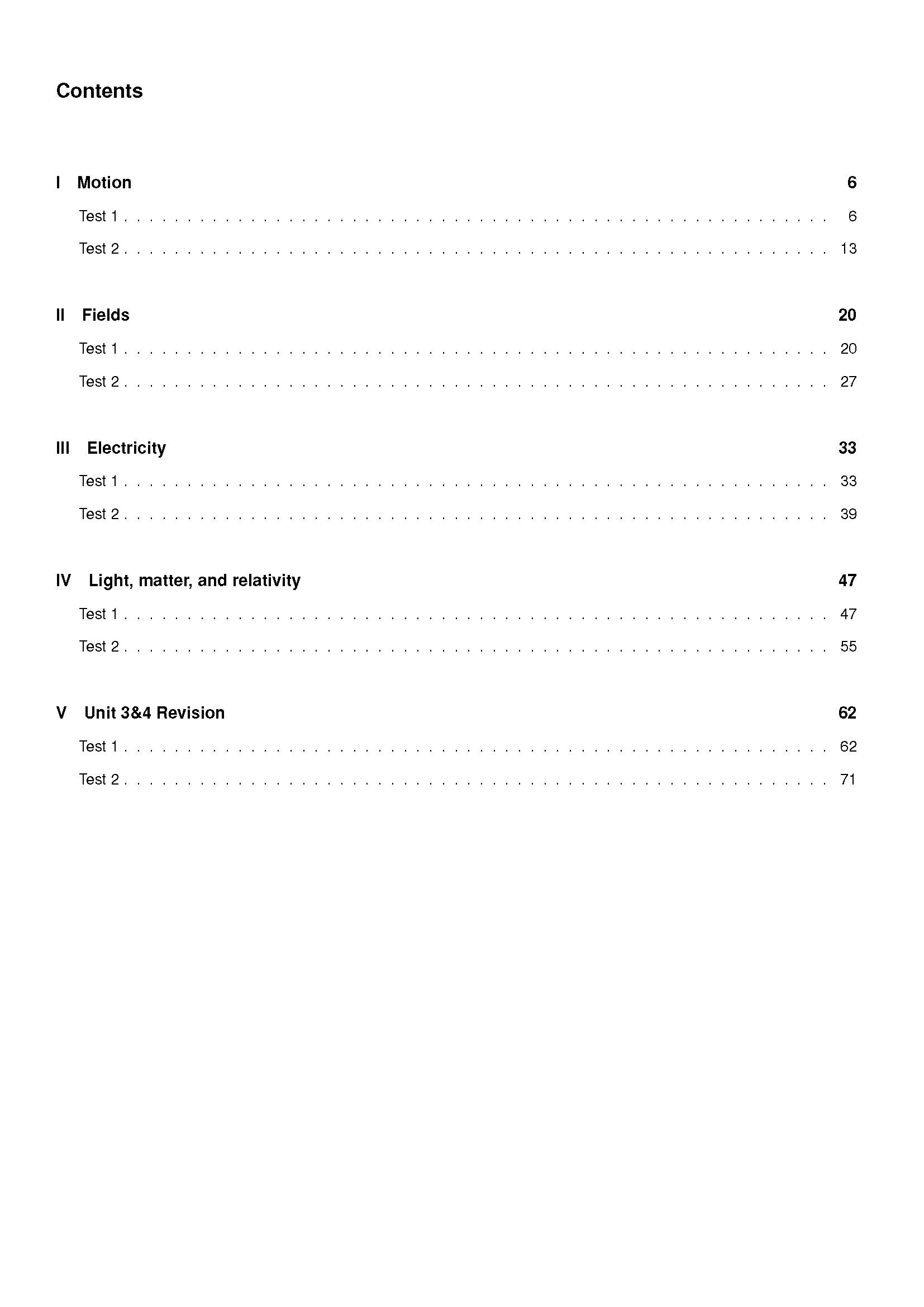 VCE Physics 3&4 Topic Tests by ATAR Notes, contents page displaying chapter and test listings with page numbers.