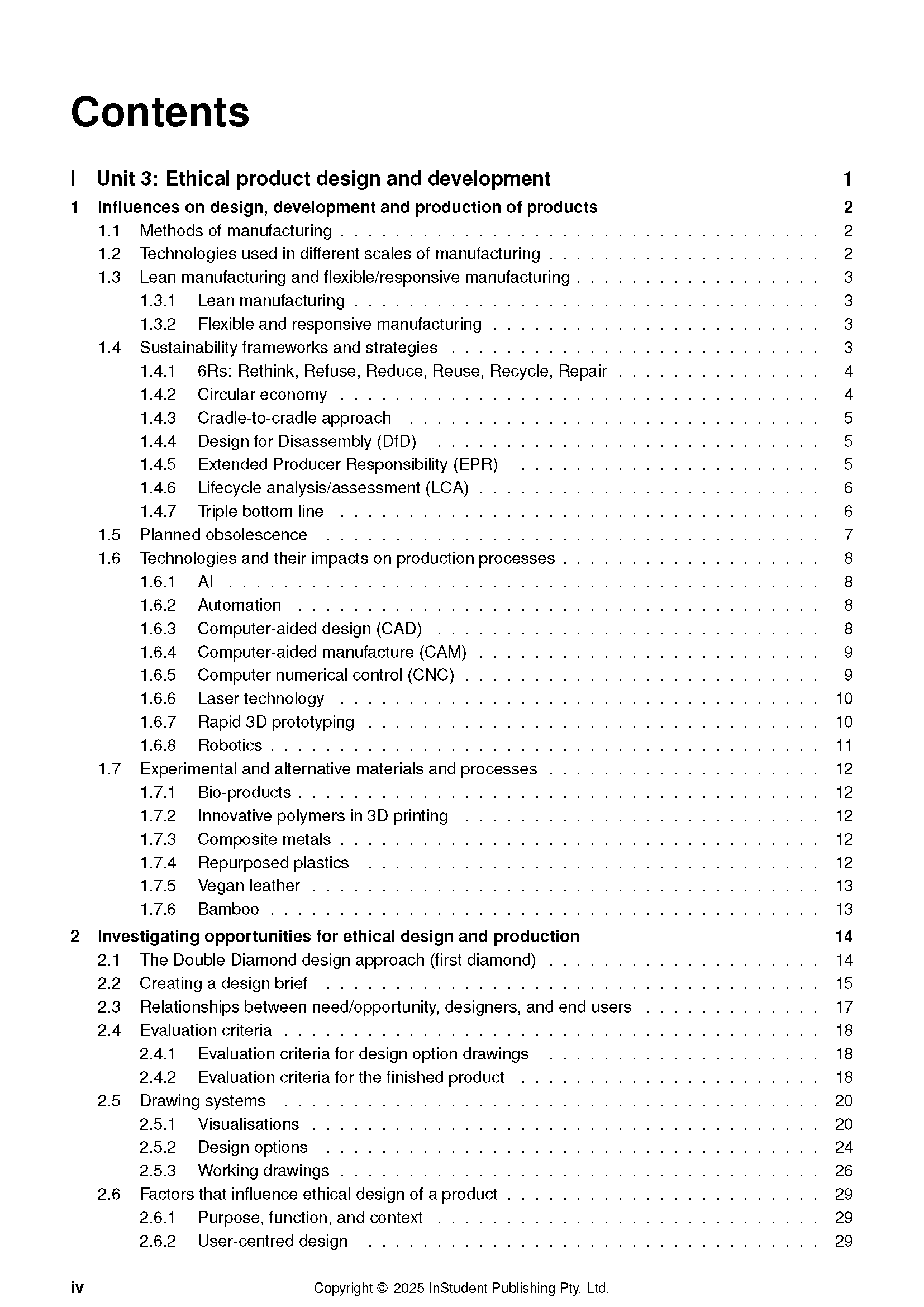 Table of contents page from course notes by ATAR Notes, displaying section headings, page numbers, and copyright information.