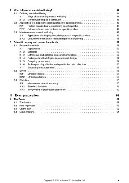 Psychology Course Notes by ATAR Notes, displaying a detailed table of contents with sections and page numbers.
