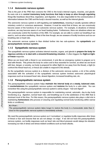 VCE Psychology Course Notes by ATAR Notes, a page displaying text and headers on nervous system functioning.