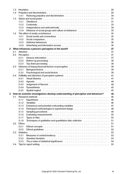 VCE Psychology Complete Course Notes by ATAR Notes, open to a page showing the table of contents with section numbers.