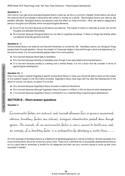 ATAR Notes VCE Psychology 1&2 Topic Tests (2027-2029)