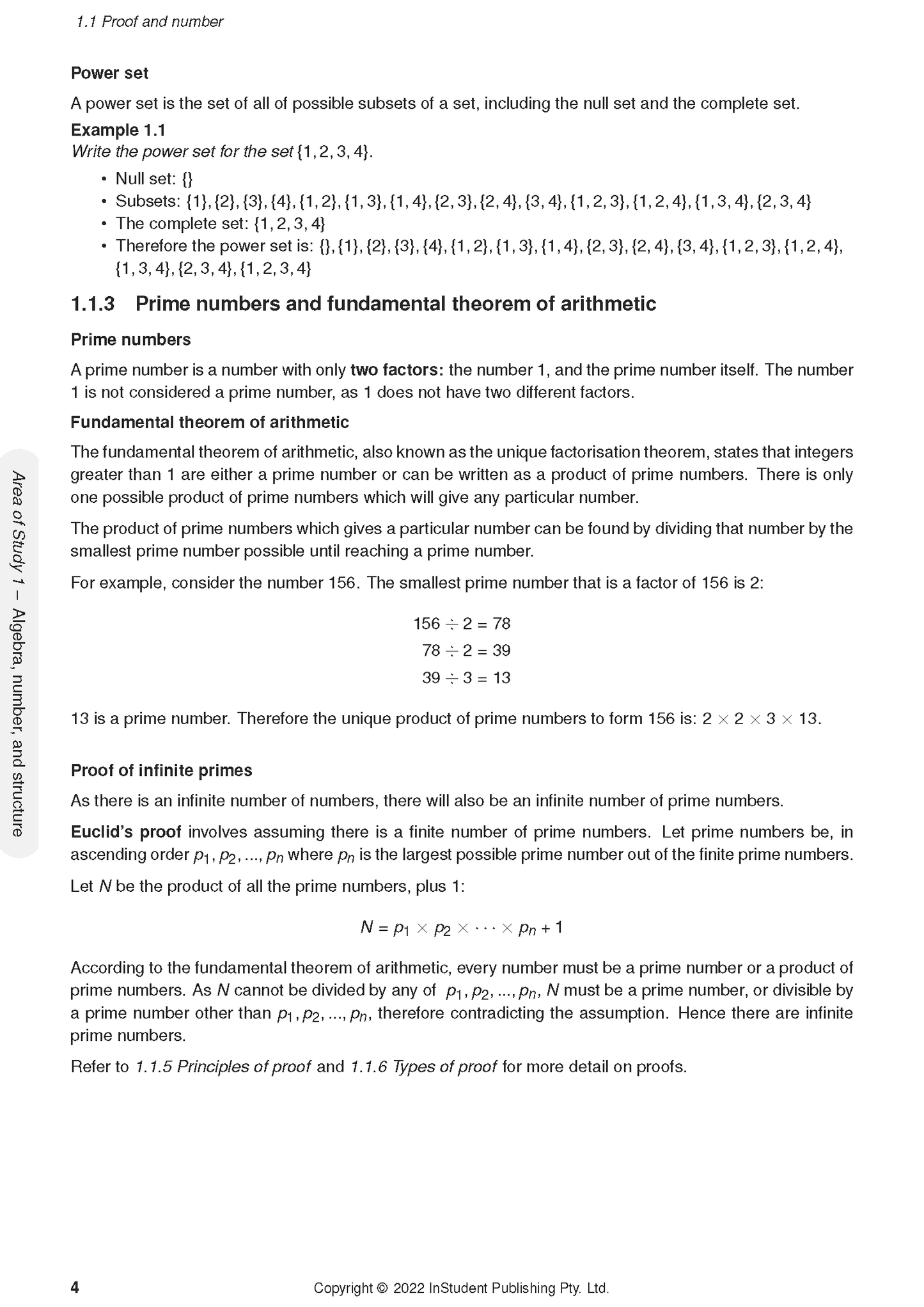 Course notes by ATAR Notes, displaying a page with text and mathematical examples on power sets and prime numbers.