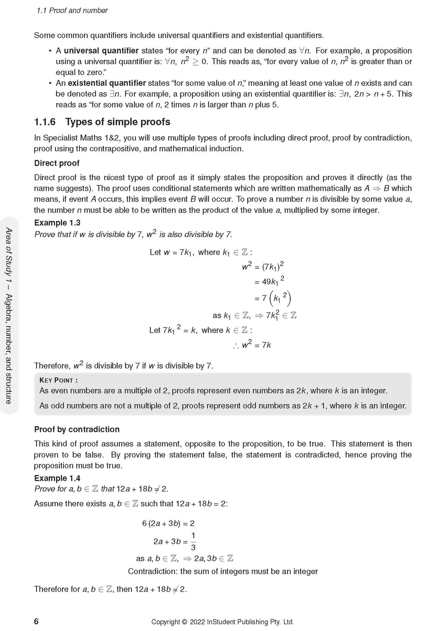 VCE Specialist Maths 1&2 Course Notes for 2024-2026 by ATAR Notes, open to a page with mathematical proofs and examples.