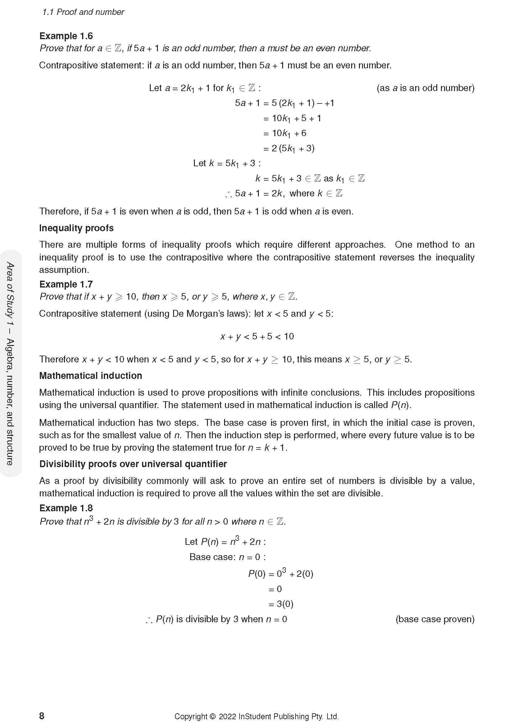 Page from course notes by ATAR Notes, featuring mathematical proofs and examples like Example 1.6, with black text on white.