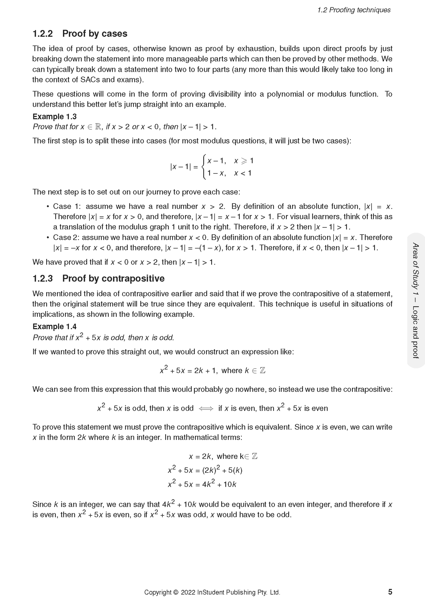 Course notes page by ATAR Notes, displaying mathematical proofs with text, equations, and a grey sidebar.