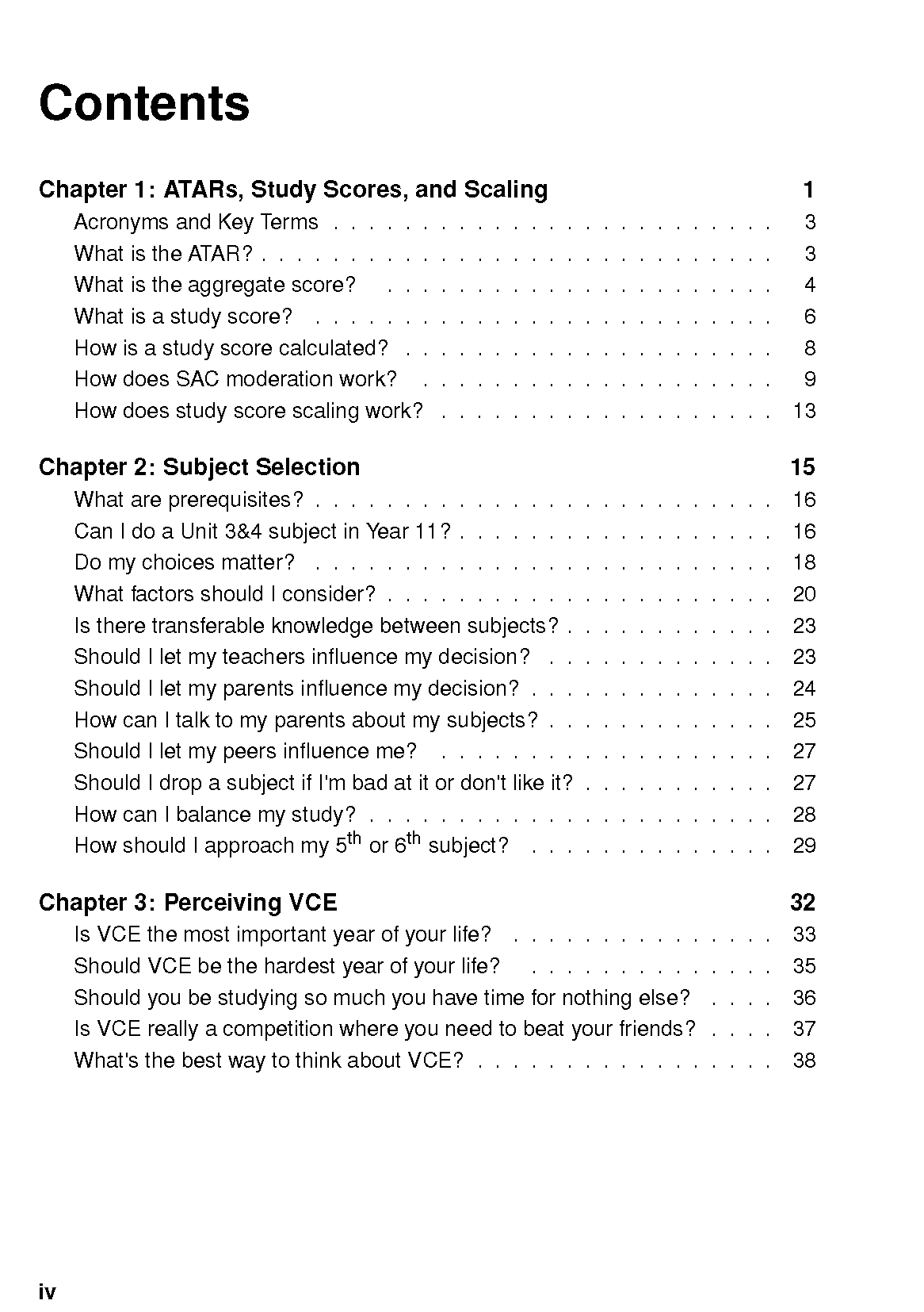 Study Guide by ATAR Notes featuring the contents page with bold chapter titles and page numbers.