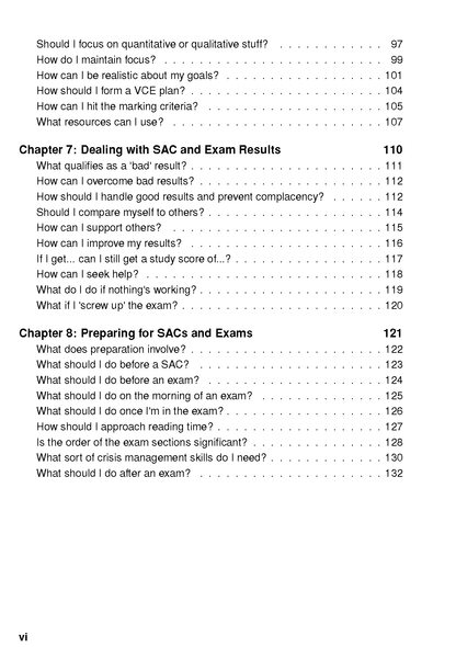 VCE Survival Guide by ATAR Notes, with its table of contents listing chapters and page numbers.