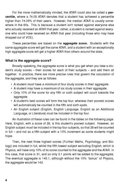 White study guide page by ATAR Notes, displaying black text on ATAR score calculation rules with page number 4.