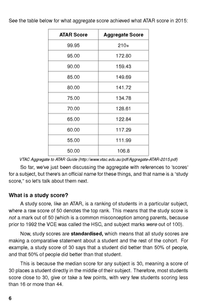 Study planner page by ATAR Notes displaying a table of ATAR and aggregate scores and text explaining study scores.