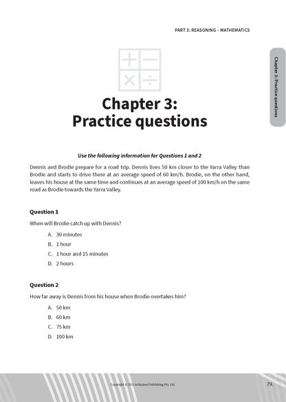 White page from an ATAR Notes study guide displaying Chapter 3 math practice questions about travel.