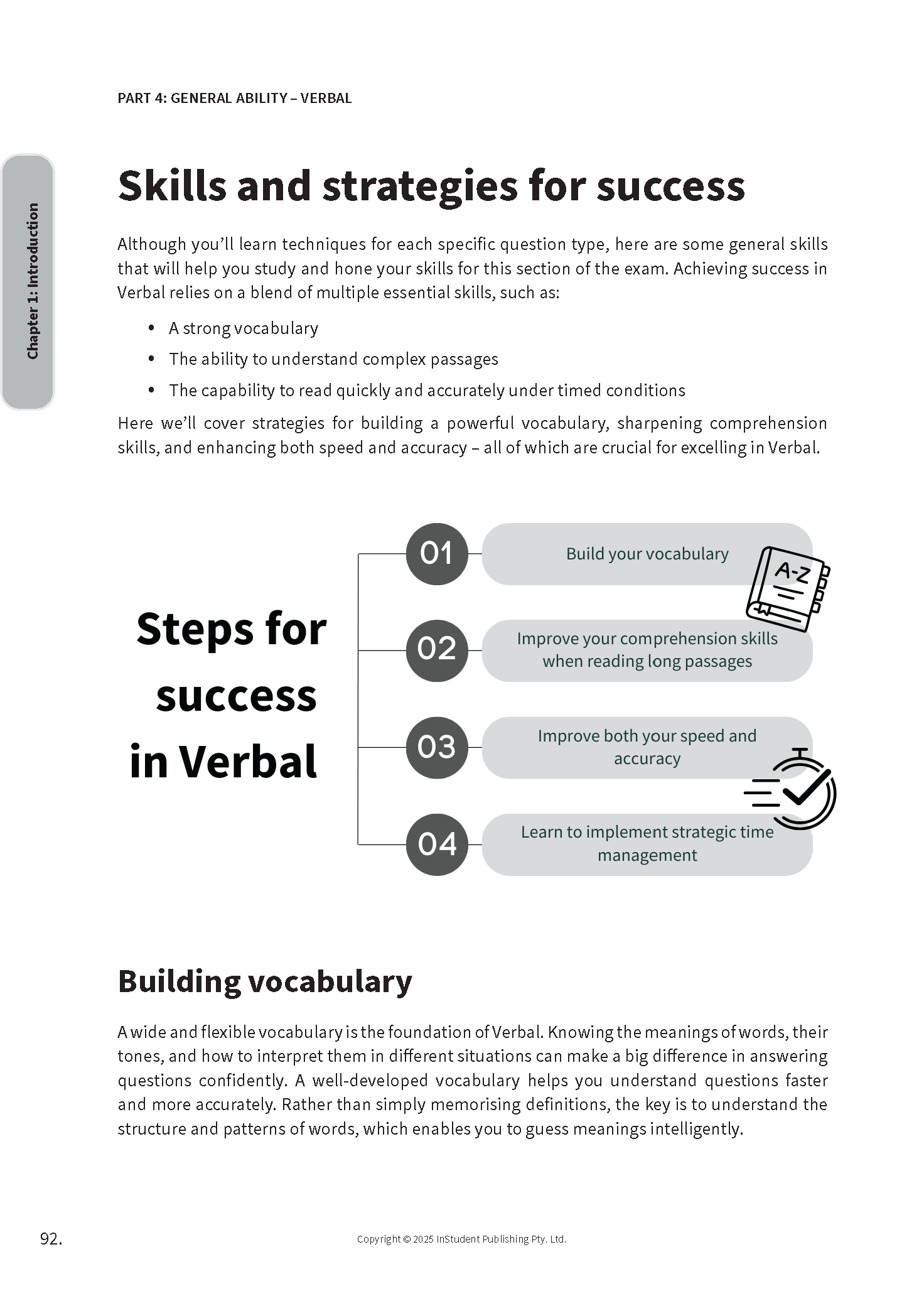 Course notes guide by ATAR Notes, displaying a page on verbal skills strategies and steps for success with diagrams.