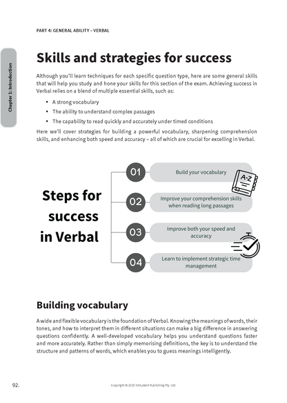 Course notes guide by ATAR Notes, displaying a page on verbal skills strategies and steps for success with diagrams.