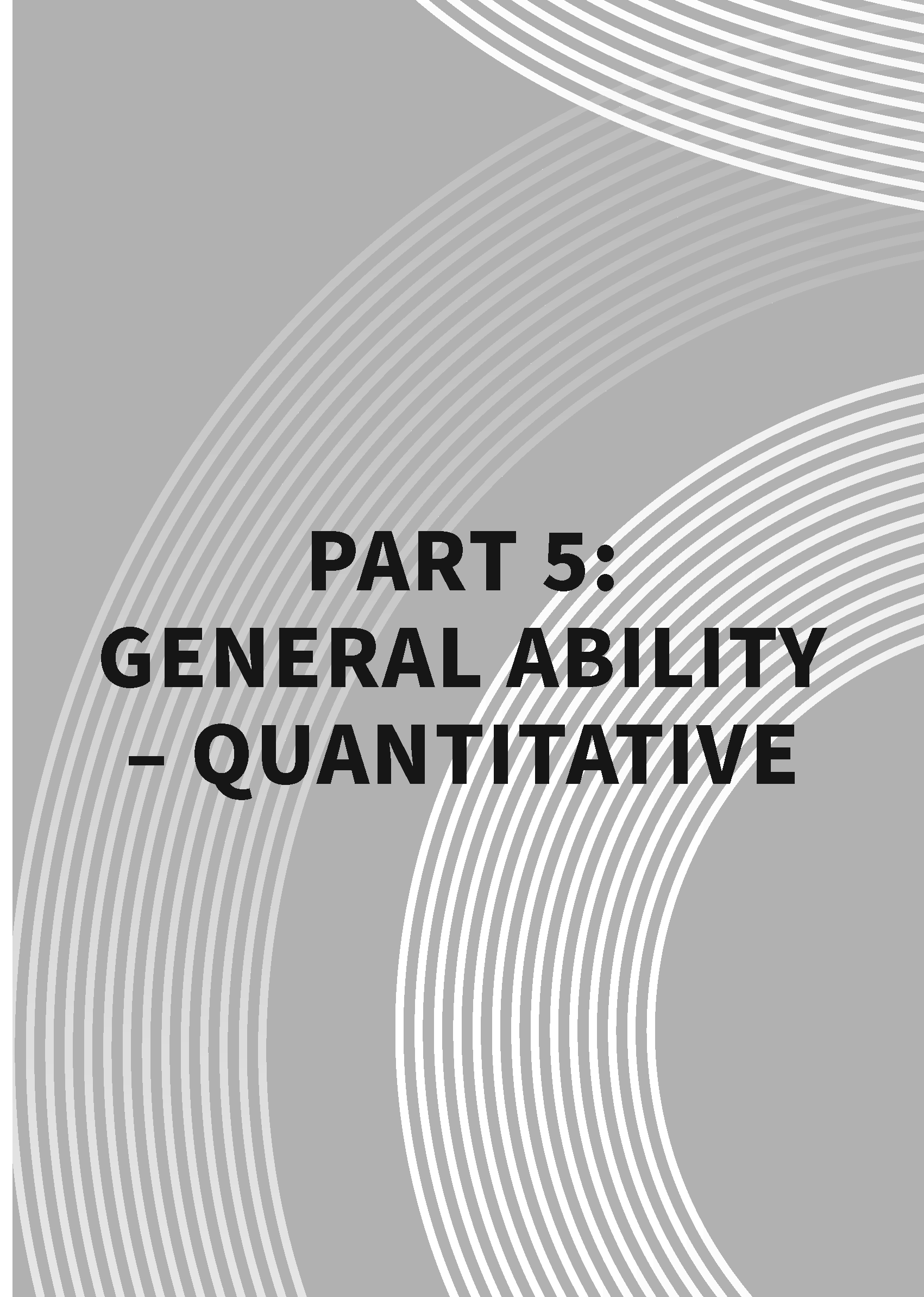 Grey study guide by ATAR Notes, showing "PART 5: GENERAL ABILITY - QUANTITATIVE" text and curved line patterns.