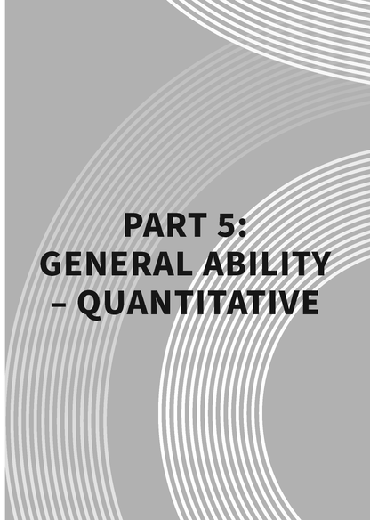 Grey study guide by ATAR Notes, showing "PART 5: GENERAL ABILITY - QUANTITATIVE" text and curved line patterns.