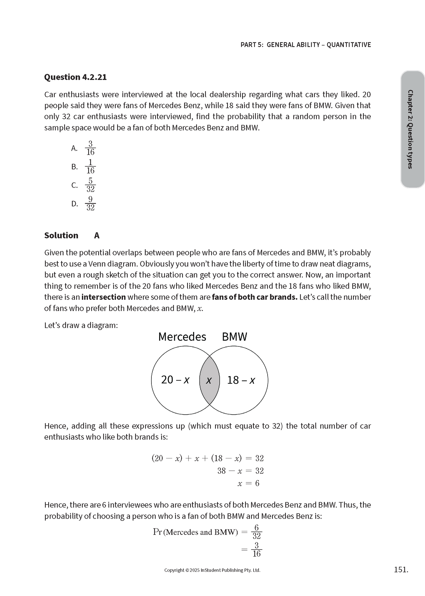 Course notes by ATAR Notes, showing a quantitative probability question with a Venn diagram and solution on a white page.