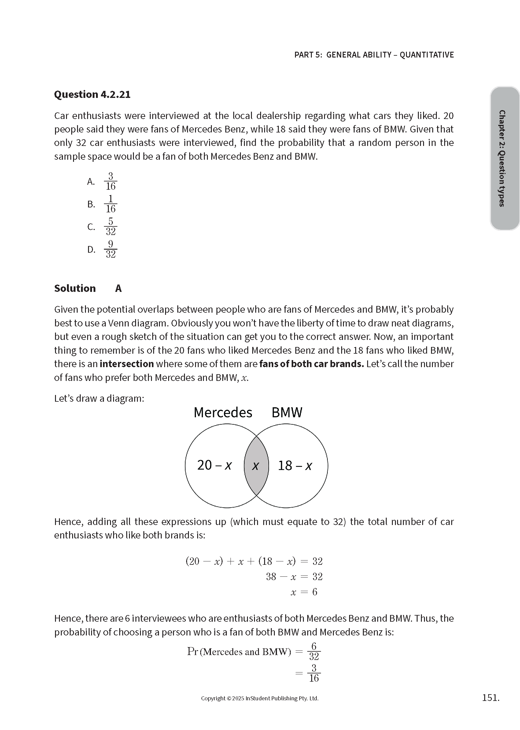 Course notes by ATAR Notes, showing a quantitative probability question with a Venn diagram and solution on a white page.