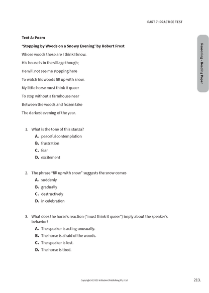 Course notes page by ATAR Notes displaying a poem and multiple-choice questions for a reading comprehension practice test.