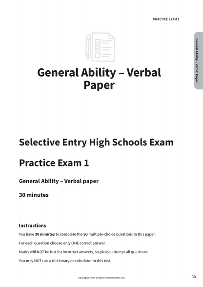 ATAR Notes VIC Selective Schools Practice Exams: Year 9 Entry (2026-2028)