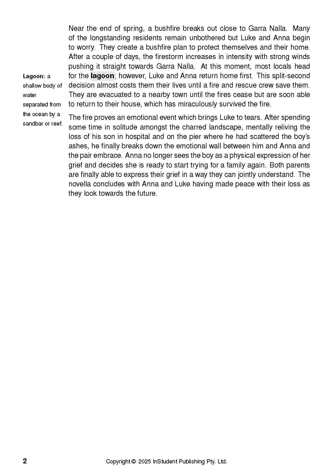 Text guide page with black text on white, featuring a definition of 'Lagoon' in the margin and copyright details.