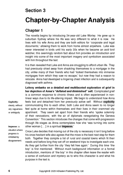Chapter-by-chapter analysis text guide from InStudent Publishing Pty. Ltd. with black text, headings, and side notes on a white page.