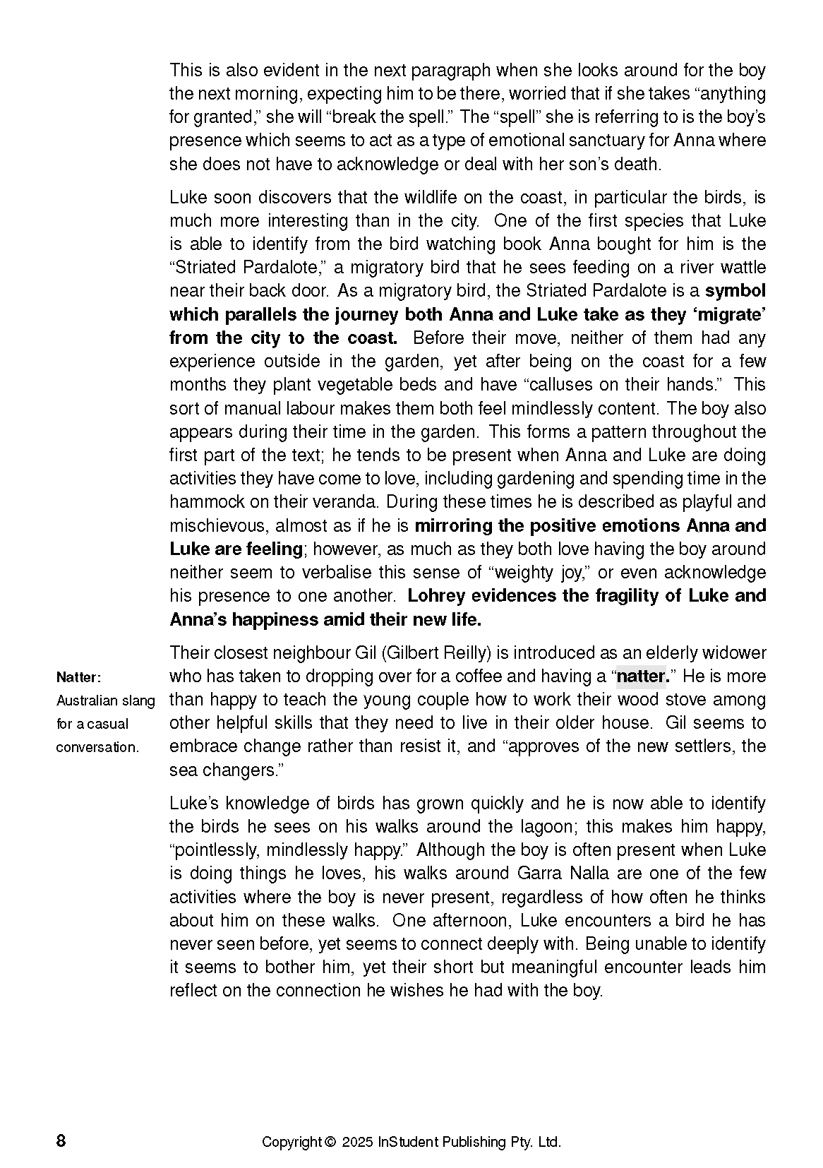 Text guide by Amanda Lohrey, featuring multiple paragraphs of black text on a white page with bold words and a copyright notice.