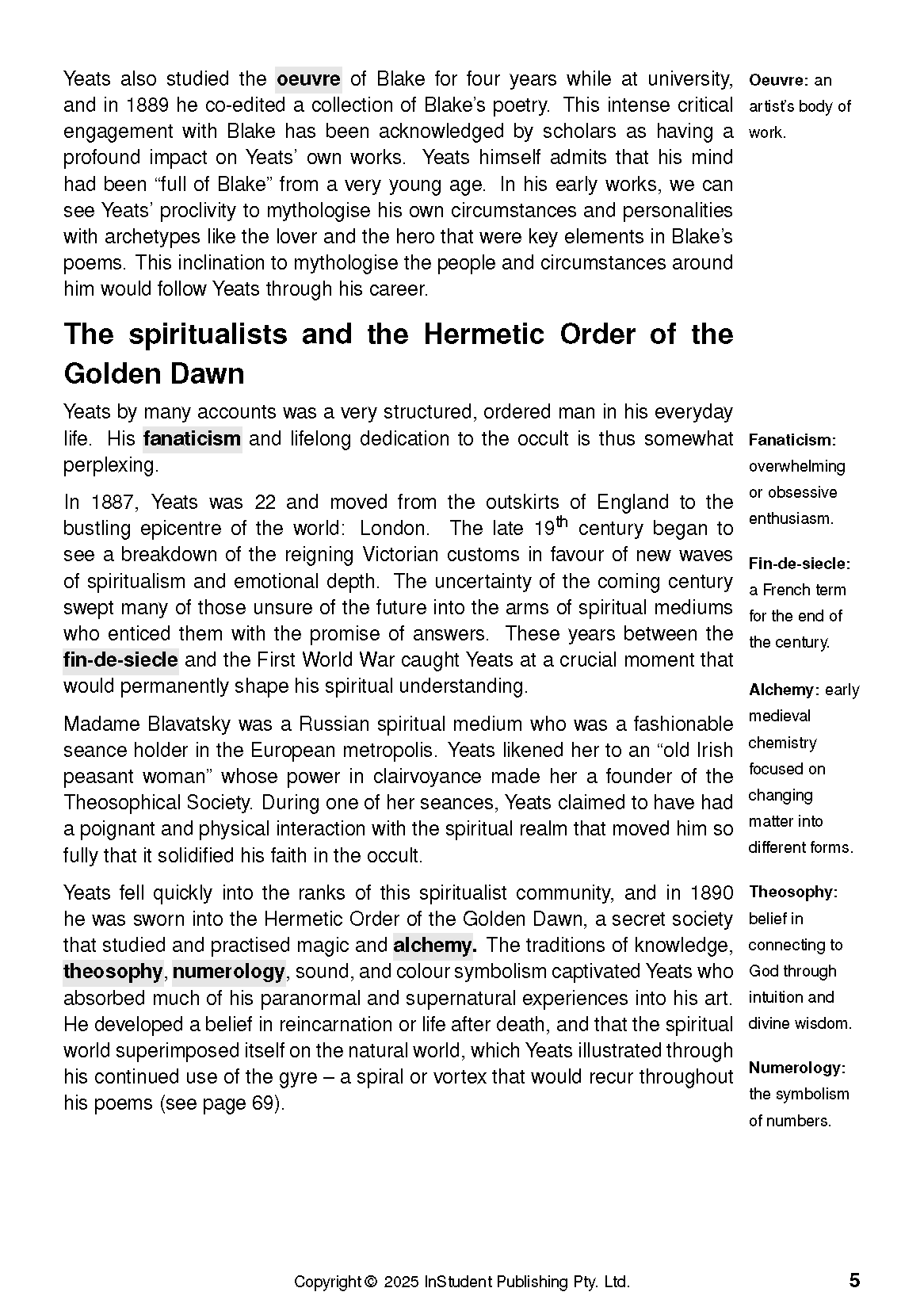 Text guide page by ATAR Notes with black text on white, bold headings, and vocabulary definitions in a right margin.