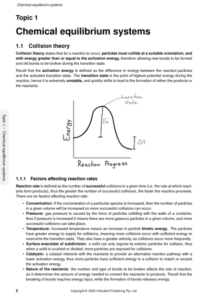 Chemistry course notes by ATAR Notes, displaying a page about collision theory with an energy profile diagram.