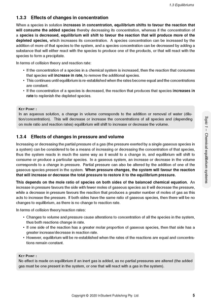Chemistry study notes by ATAR Notes, open to a page detailing effects of concentration and pressure on equilibrium.