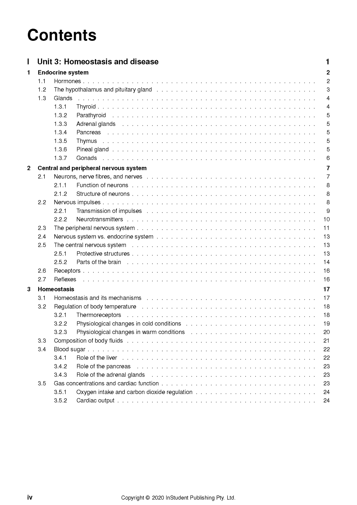 Human Biology notes table of contents by ATAR Notes, listing units on endocrine system, nervous system, and homeostasis.
