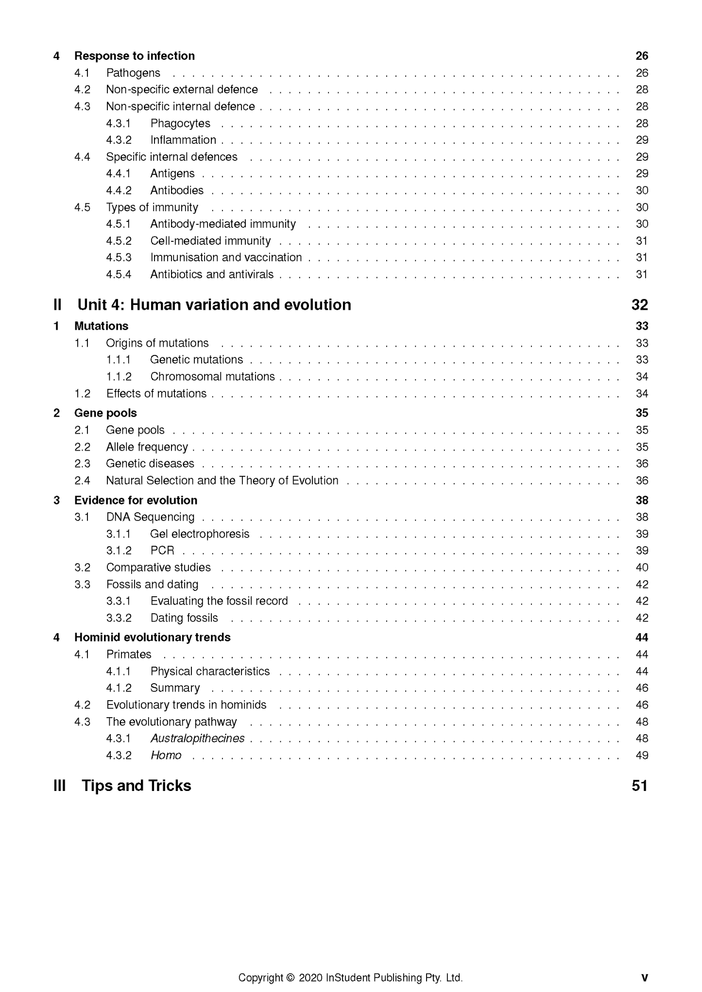 WACE Year 12 Human Biology 3&4 notes by ATAR Notes, showing the table of contents on a white page.