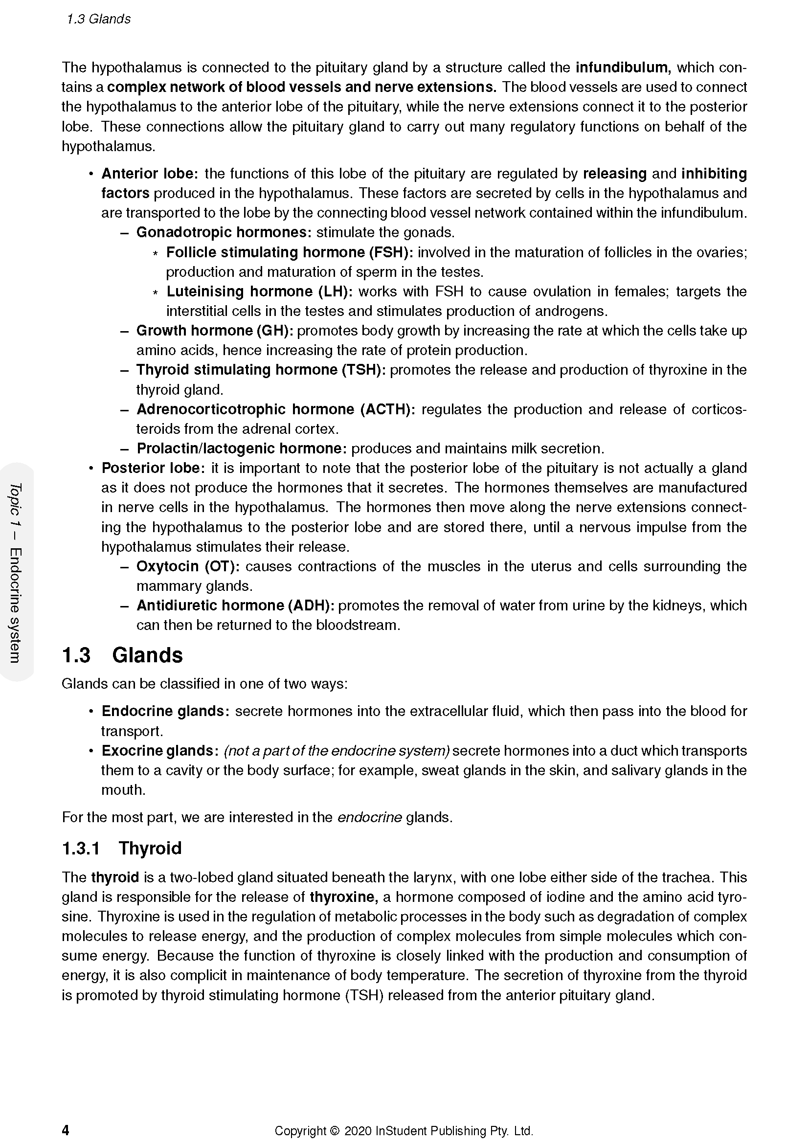 A page from the Human Biology course notes by ATAR Notes, featuring black text about glands and thyroid on a white background.