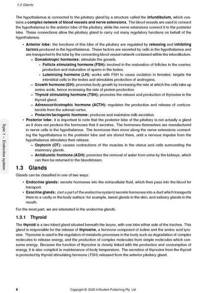 A page from the Human Biology course notes by ATAR Notes, featuring black text about glands and thyroid on a white background.