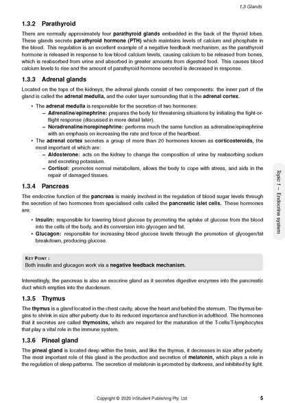 Human Biology Course Notes by ATAR Notes, showing a page with text about endocrine glands and their functions.