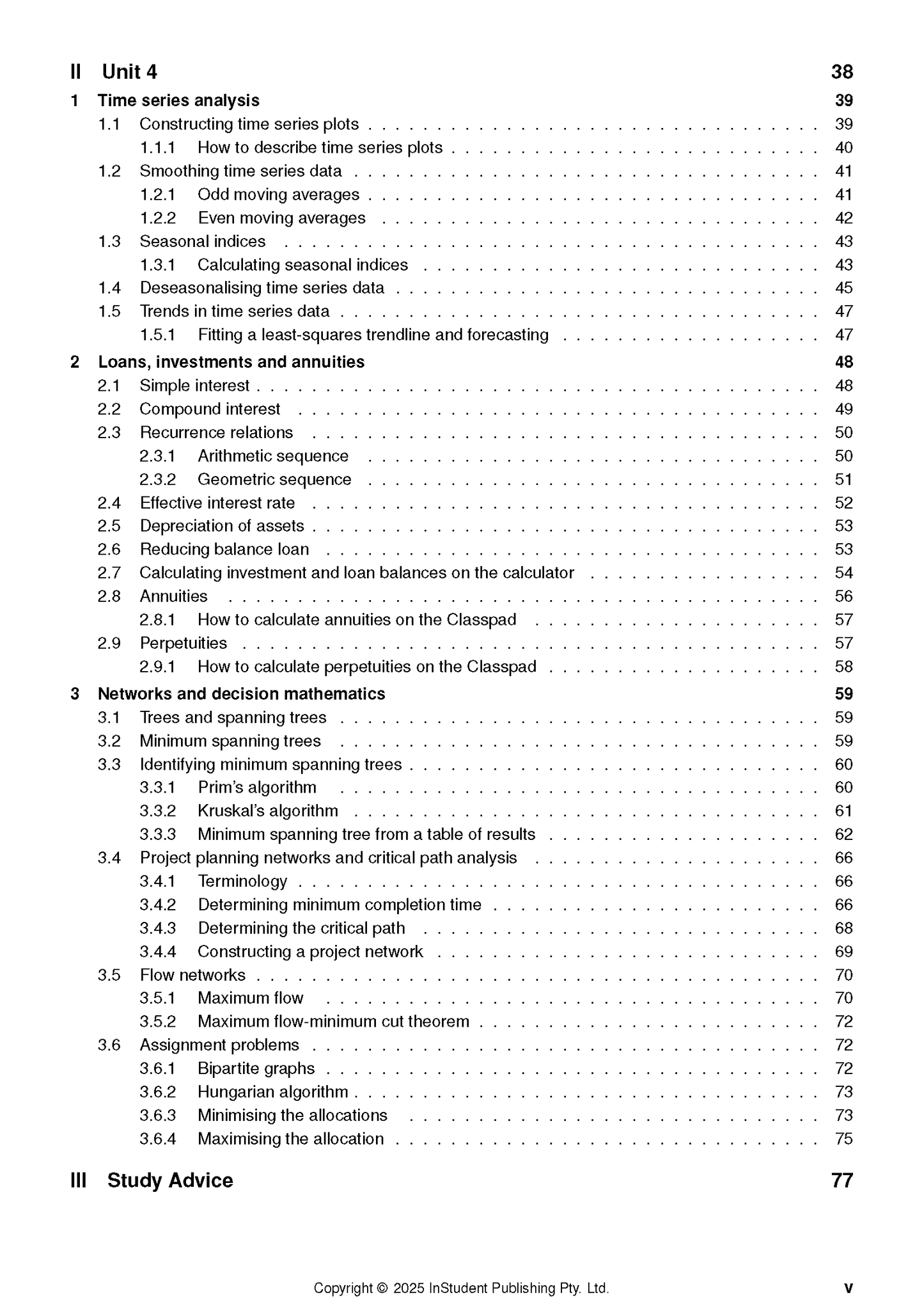 Course Notes for WACE Maths Applications 3&4 (2026-2028) by ATAR Notes, showing the table of contents page with black text on white.