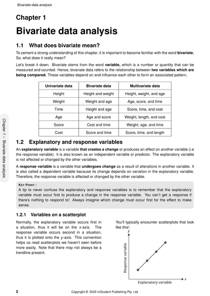 A white page from Maths Applications course notes by ATAR Notes, displaying chapter text, a data table, and a scatterplot graph.