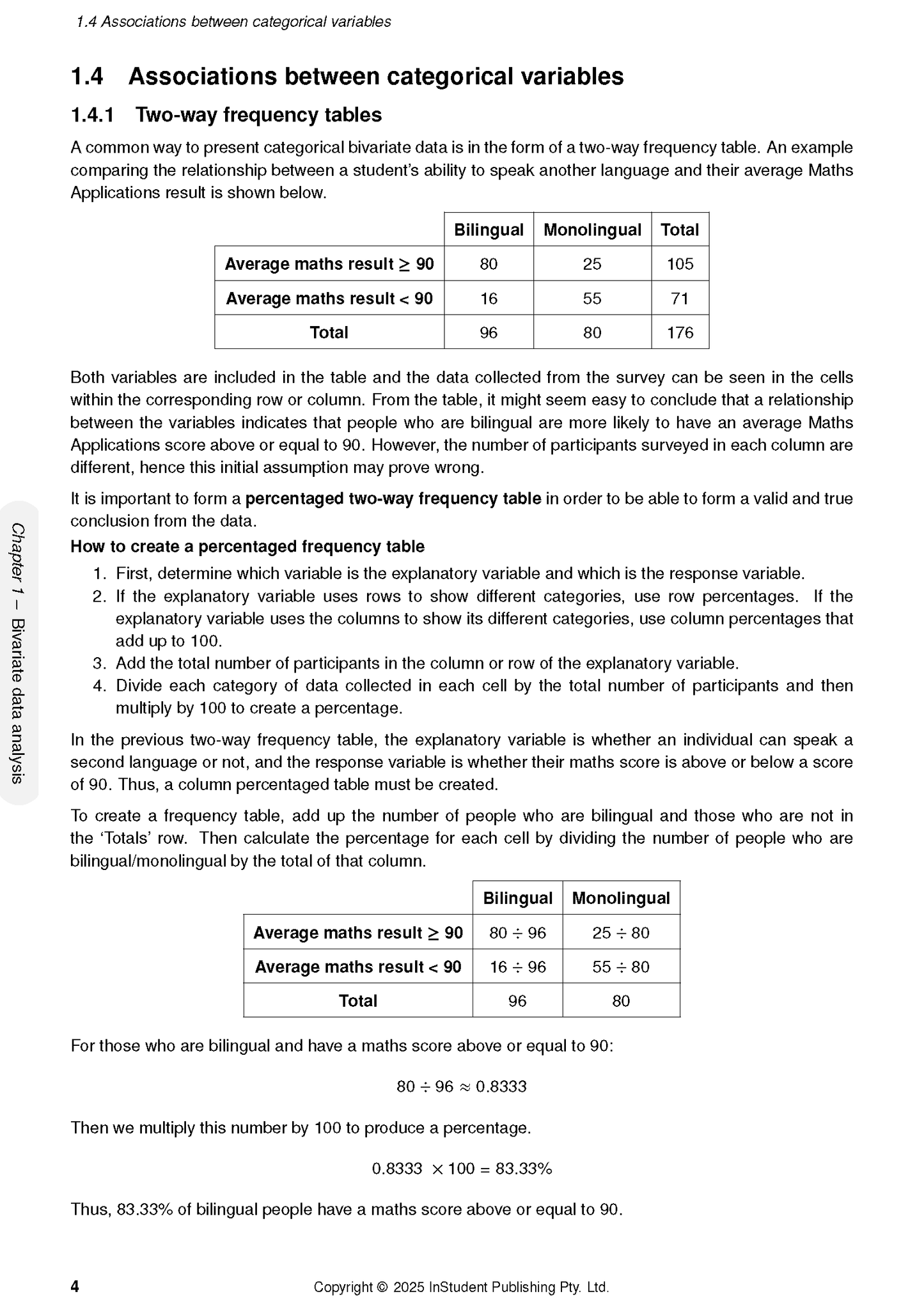 Maths Applications Course Notes by ATAR Notes, showing a page with statistical tables, text, and calculations.