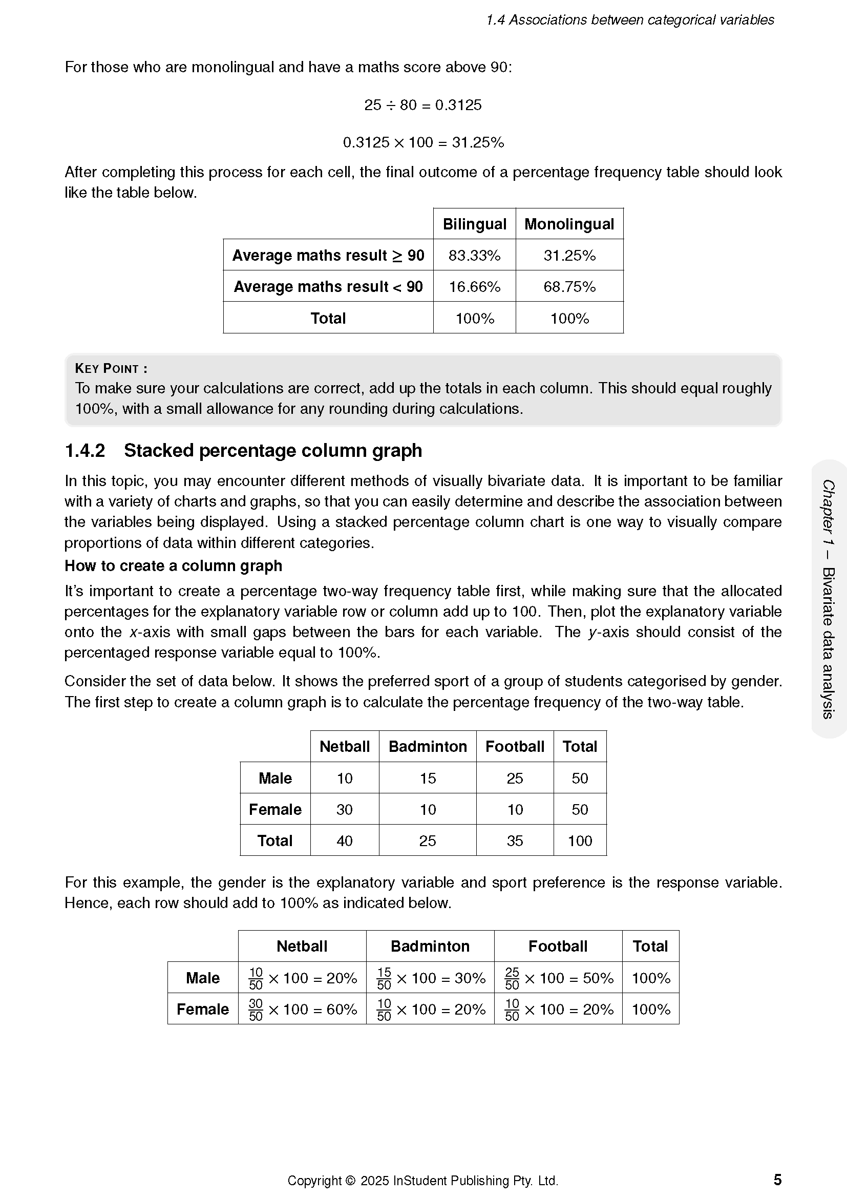 WACE Maths Applications 3&4 Course Notes by ATAR Notes, displaying a page with statistical calculations and frequency tables.