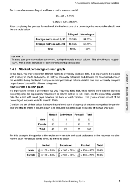 WACE Maths Applications 3&4 Course Notes by ATAR Notes, displaying a page with statistical calculations and frequency tables.