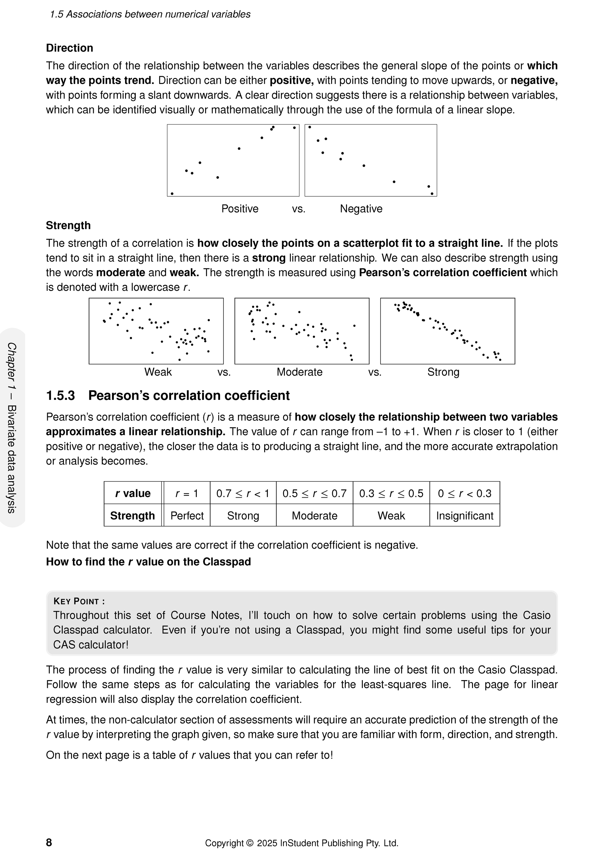 WACE Maths Applications 3&4 Notes by ATAR Notes, featuring statistical concepts with text, scatter plots, and a correlation coefficient table.